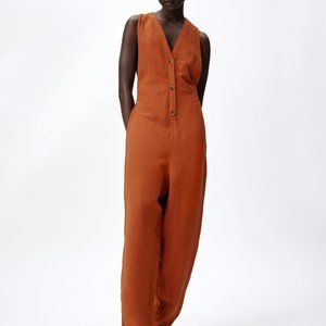 NEW ZARA OVERSIZED LINEN BLEND JUMPSUIT XS